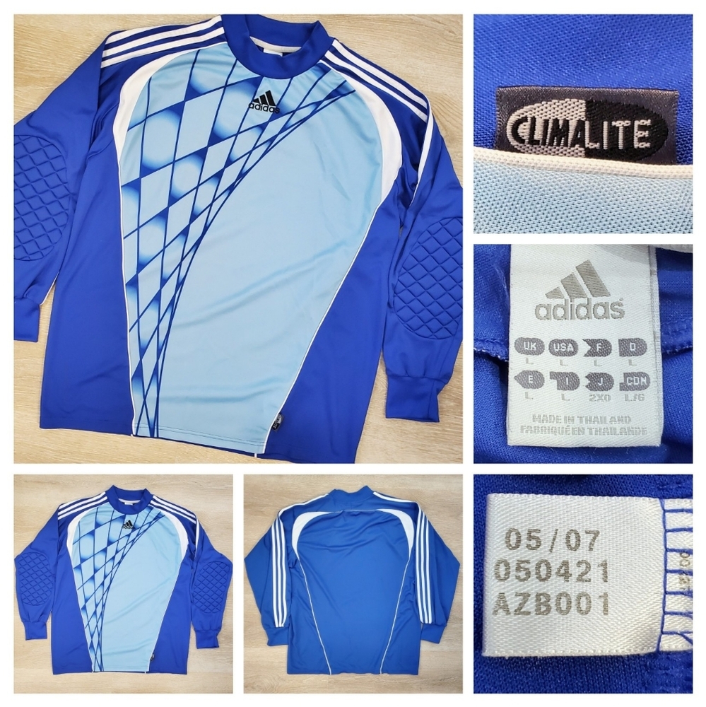 Vintage Adidas Shirt Mens L Blue Goalkeeper Goalie Long Sleeve Soccer Padded Y2K